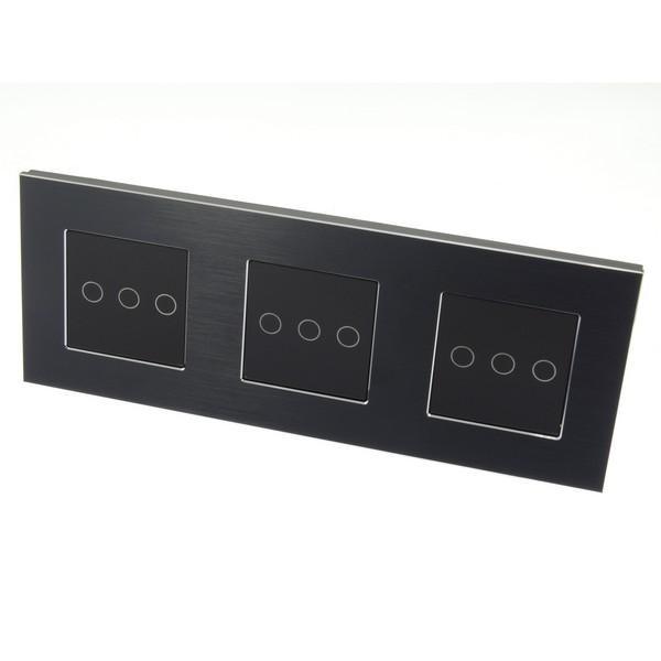 I LumoS Luxury Black Brushed Aluminium Frame & Black Insert LED WIFI RF On/Off Touch Light Switches