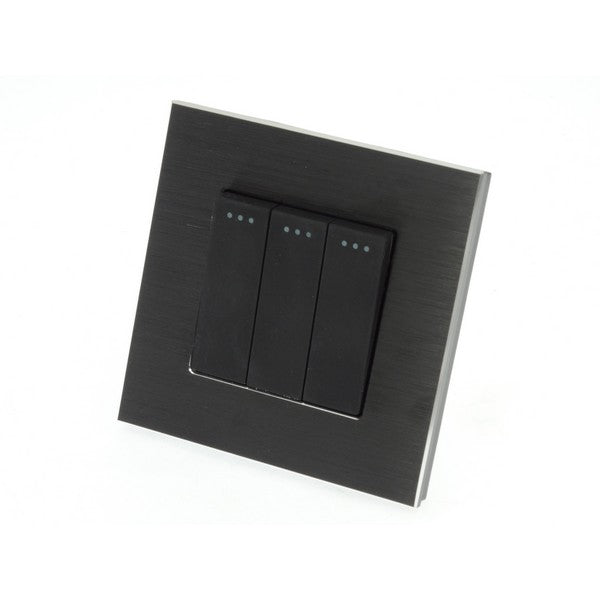 I LumoS Luxury Black Brushed Aluminium Frame & Black Insert Mechanical Rocker Wall Light Switches