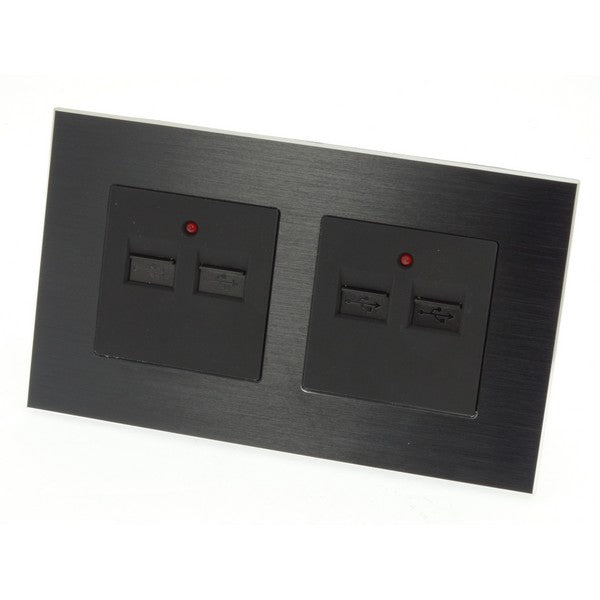 I LumoS Luxury Black Brushed Aluminium 4 Slot 4.2A USB Double Socket UK & EU Standard