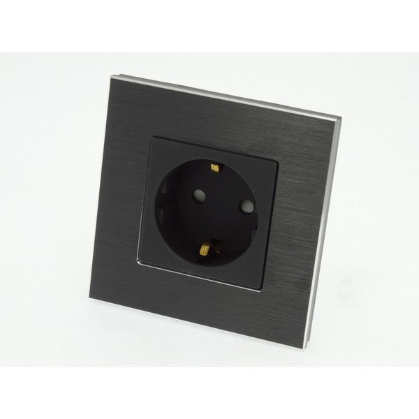 I LumoS Luxury Black Brushed Aluminium Frame Schuko EU 16A German Single Socket