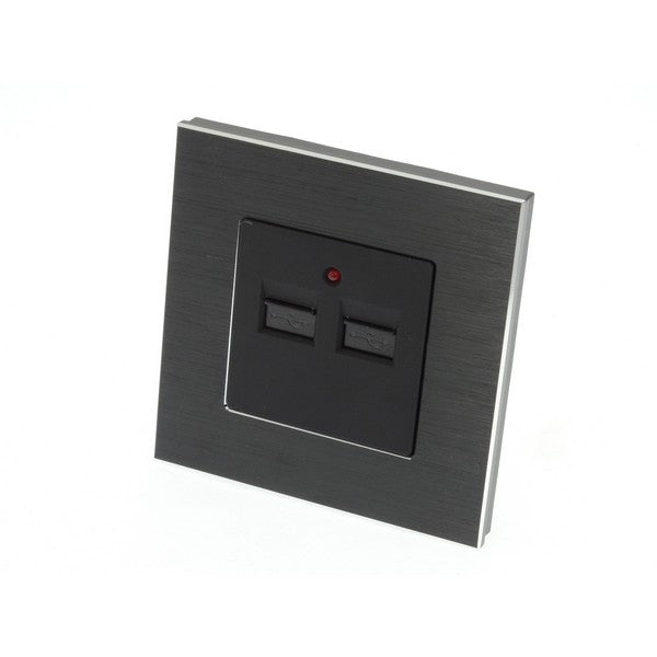 I LumoS Luxury Black Brushed Aluminium Double 2.1A USB Single Socket Charger