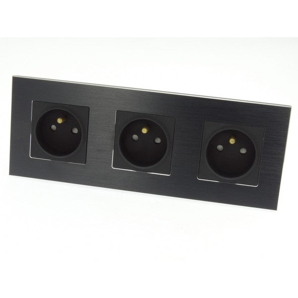 I LumoS Luxury Black Brushed Aluminium Frame 16A French Triple Socket