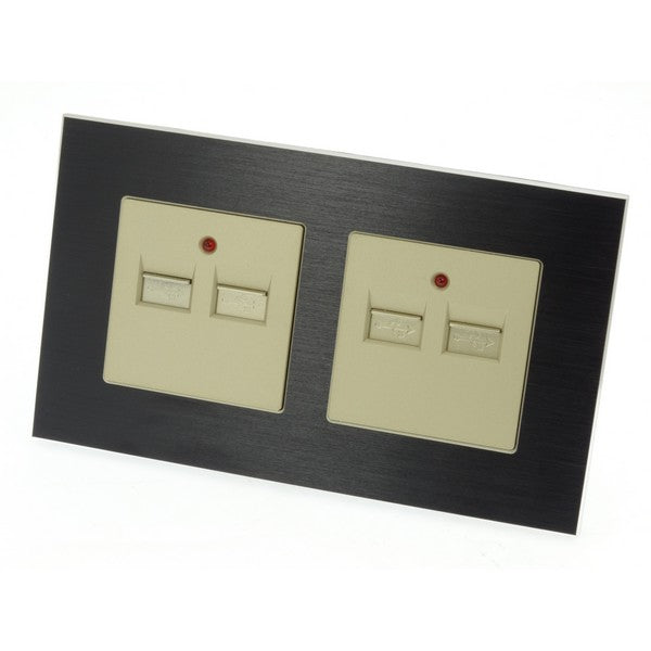 I LumoS Luxury Black Brushed Aluminium 4 Slot 4.2A USB Double Socket UK & EU Standard