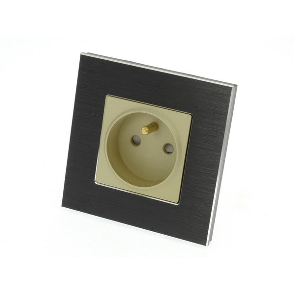 I LumoS Luxury Black Brushed Aluminium Frame 16A French Single Socket