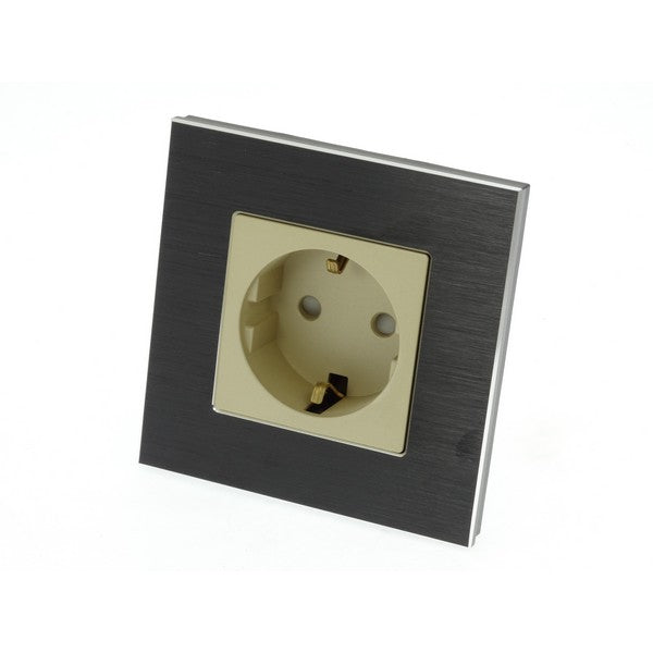 I LumoS Luxury Black Brushed Aluminium Frame Schuko EU 16A German Single Socket