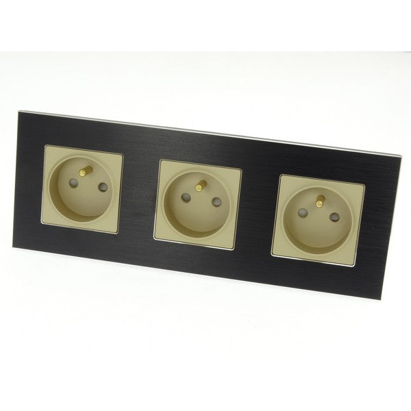 I LumoS Luxury Black Brushed Aluminium Frame 16A French Triple Socket