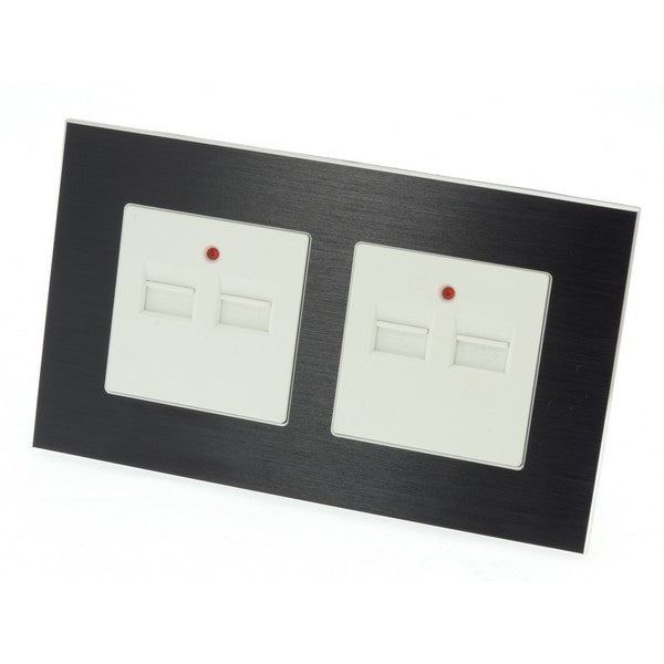 I LumoS Luxury Black Brushed Aluminium 4 Slot 4.2A USB Double Socket UK & EU Standard