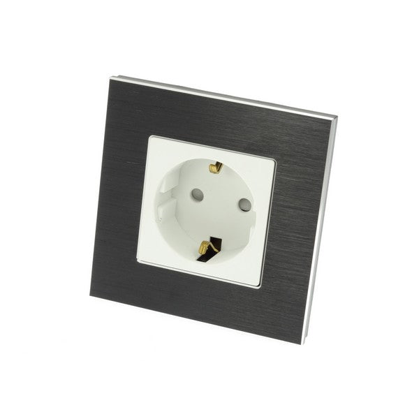 I LumoS Luxury Black Brushed Aluminium Frame Schuko EU 16A German Single Socket