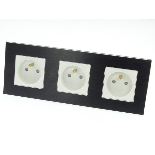 I LumoS Luxury Black Brushed Aluminium Frame 16A French Triple Socket