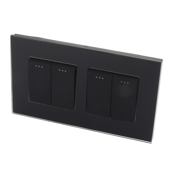 I LumoS Luxury Screwless Black Glass Frame & Black Insert Rocker Light Switches