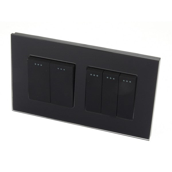 I LumoS Luxury Screwless Black Glass Frame & Black Insert Rocker Light Switches