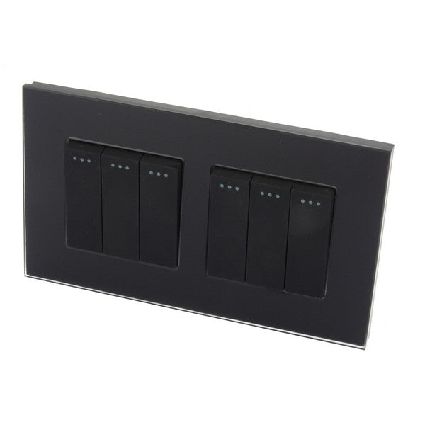 I LumoS Luxury Screwless Black Glass Frame & Black Insert Rocker Light Switches