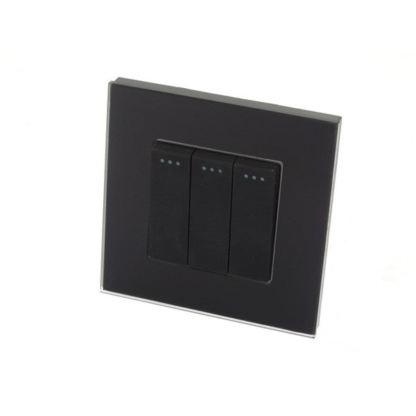 I LumoS Luxury Screwless Black Glass Frame & Black Insert Rocker Light Switches