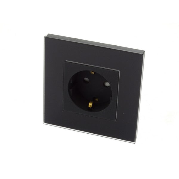 I LumoS Luxury Black Glass Frame Schuko 16A European German Single Socket