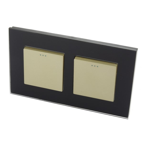 I LumoS Luxury Screwless Black Glass Frame & Gold Insert Rocker Light Switches