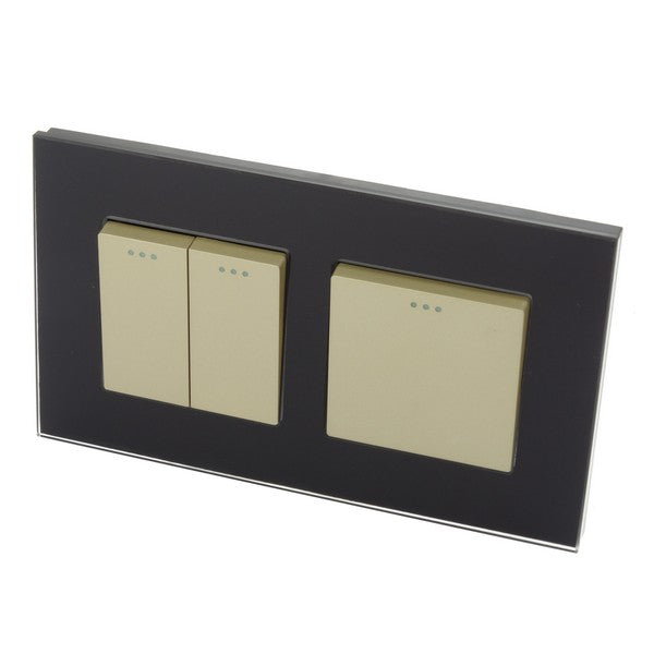 I LumoS Luxury Screwless Black Glass Frame & Gold Insert Rocker Light Switches