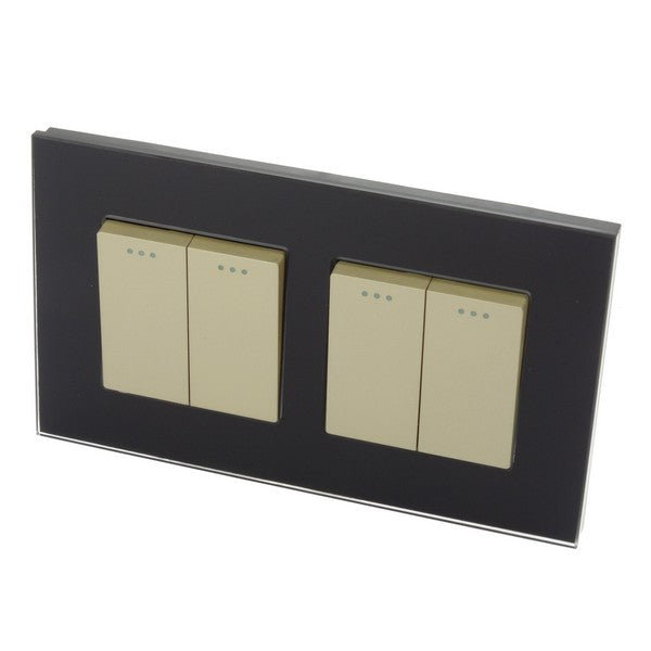 I LumoS Luxury Screwless Black Glass Frame & Gold Insert Rocker Light Switches