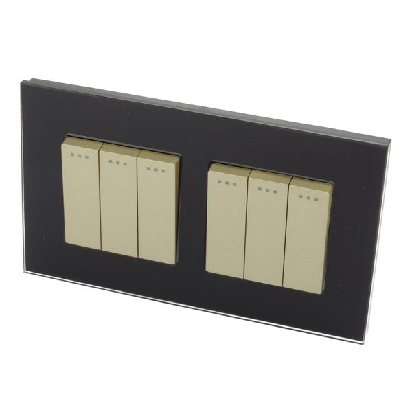 I LumoS Luxury Screwless Black Glass Frame & Gold Insert Rocker Light Switches