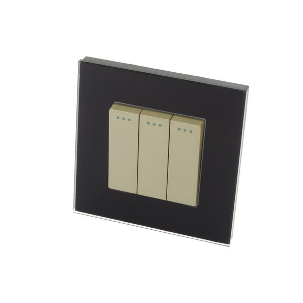 I LumoS Luxury Screwless Black Glass Frame & Gold Insert Rocker Light Switches