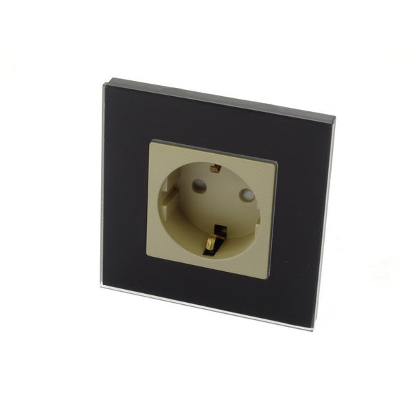 I LumoS Luxury Black Glass Frame Schuko 16A European German Single Socket