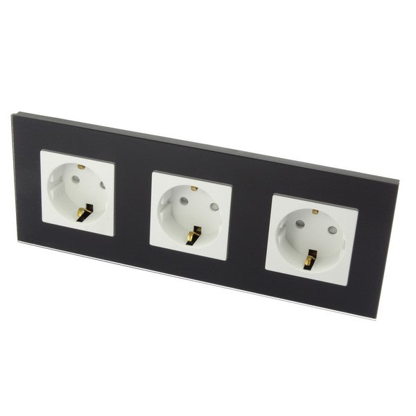 I LumoS Luxury Black Glass 16A German Schuko Wall Plug Triple Socket