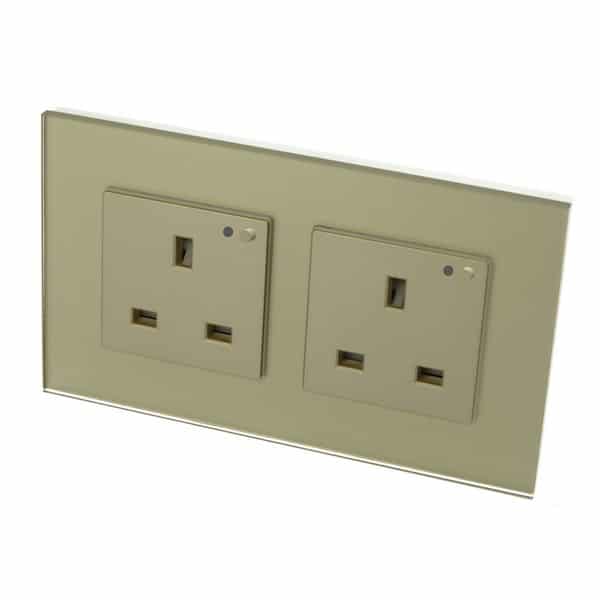 I LumoS PRO Smart Wi-Fi Gold Glass Frame Switched UK 13A Double Socket