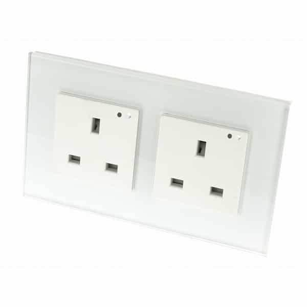 I LumoS White Glass Frame WIFI RF Switched UK 13A Double Socket