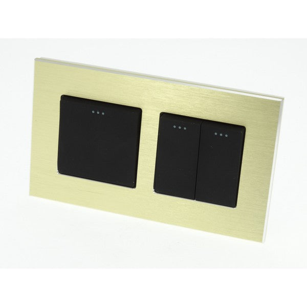 I LumoS Luxury Gold Brushed Aluminium Frame & Black Insert Mechanical Rocker Wall Light Switches