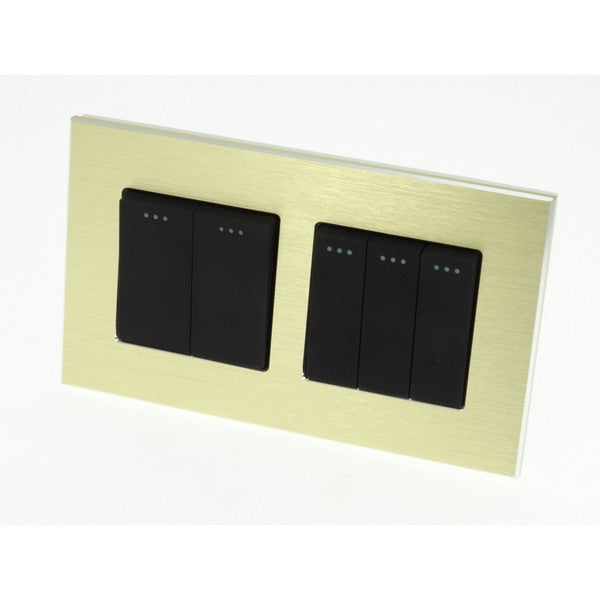 I LumoS Luxury Gold Brushed Aluminium Frame & Black Insert Mechanical Rocker Wall Light Switches