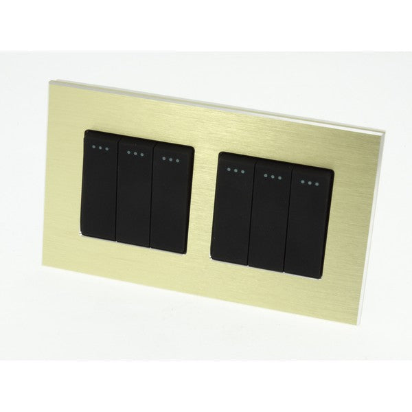 I LumoS Luxury Gold Brushed Aluminium Frame & Black Insert Mechanical Rocker Wall Light Switches