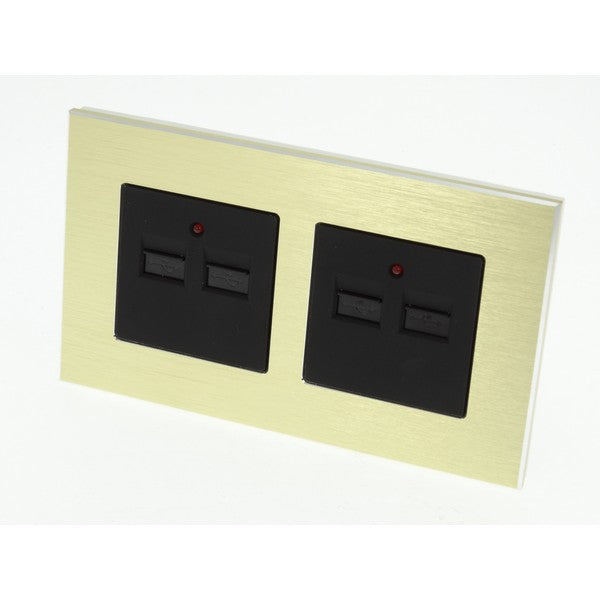 I LumoS Luxury Gold Brushed Aluminium 4 Slot 4.2A USB Double Socket UK & EU Standard