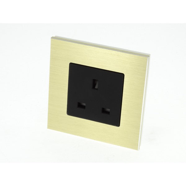 I LumoS Luxury Unswitched Gold Brushed Aluminium UK 13A Plug Single Socket