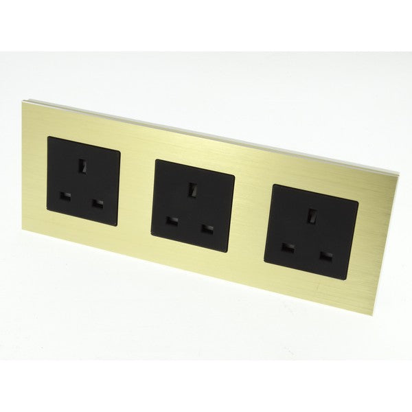 I LumoS Luxury Unswitched Gold Brushed Aluminium UK 13A Wall Plug Triple Socket