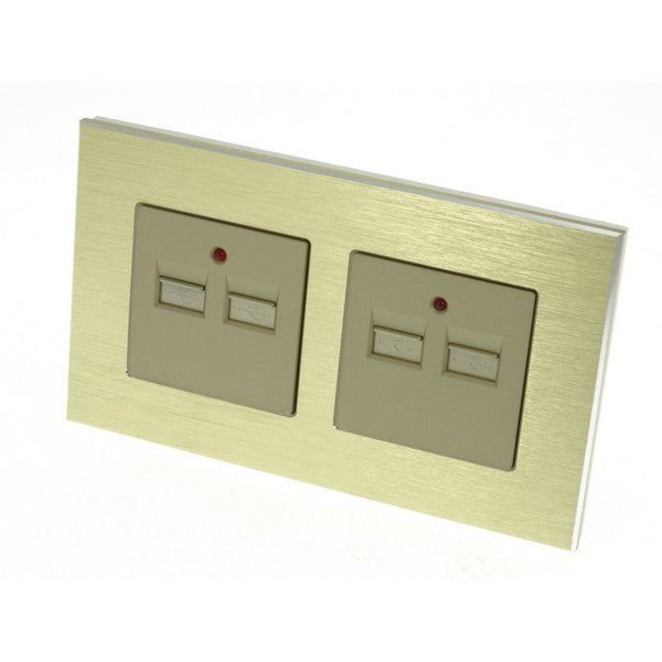 I LumoS Luxury Gold Brushed Aluminium 4 Slot 4.2A USB Double Socket UK & EU Standard