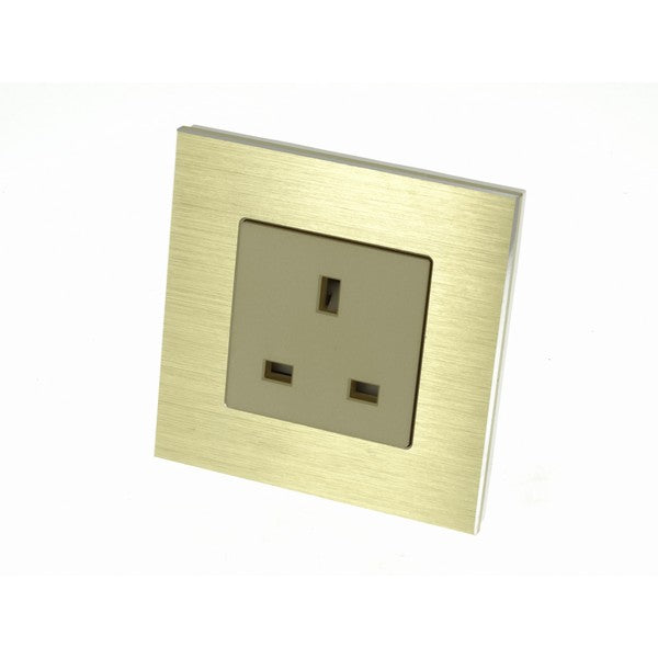 I LumoS Luxury Unswitched Gold Brushed Aluminium UK 13A Plug Single Socket