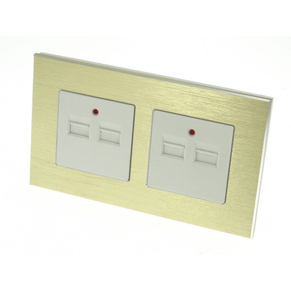 I LumoS Luxury Gold Brushed Aluminium 4 Slot 4.2A USB Double Socket UK & EU Standard