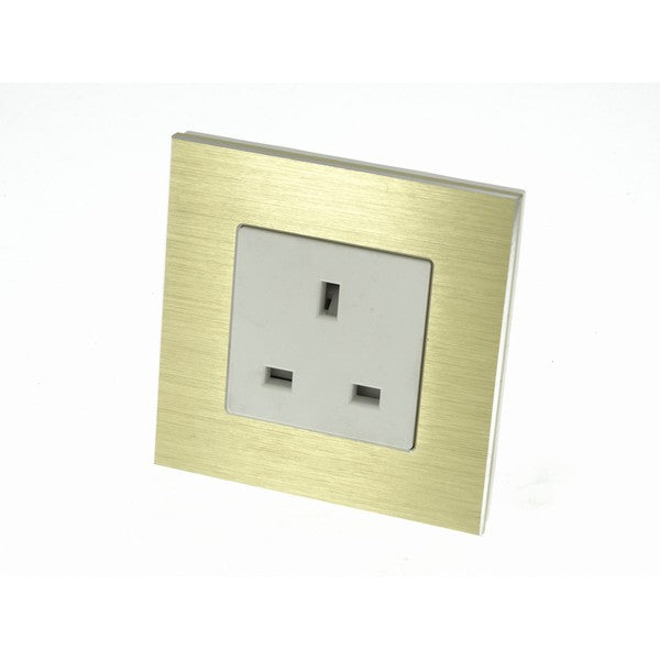 I LumoS Luxury Unswitched Gold Brushed Aluminium UK 13A Plug Single Socket