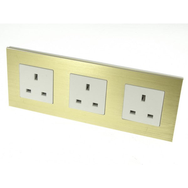 I LumoS Luxury Unswitched Gold Brushed Aluminium UK 13A Wall Plug Triple Socket