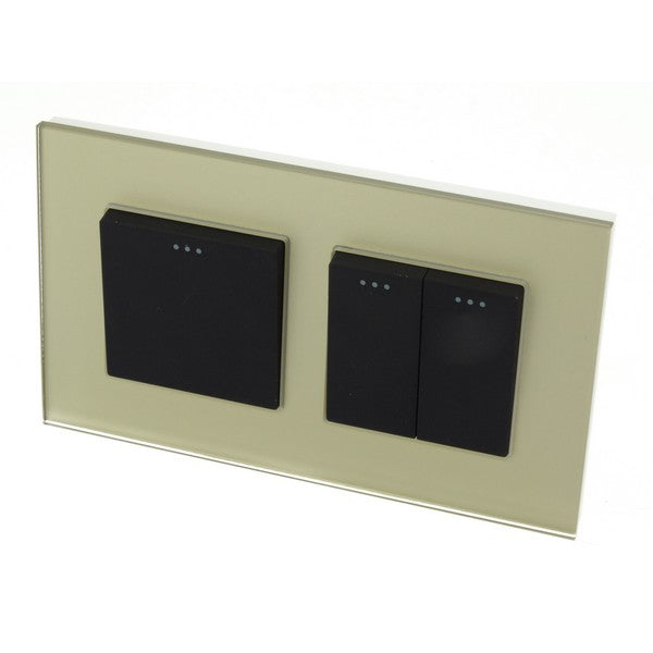 I LumoS Luxury Screwless Gold Glass Frame & Black Insert Rocker Light Switches