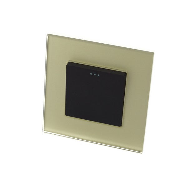 I LumoS Luxury Screwless Gold Glass Frame & Black Insert Rocker Light Switches