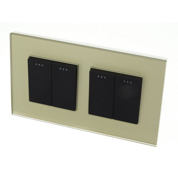 I LumoS Luxury Screwless Gold Glass Frame & Black Insert Rocker Light Switches