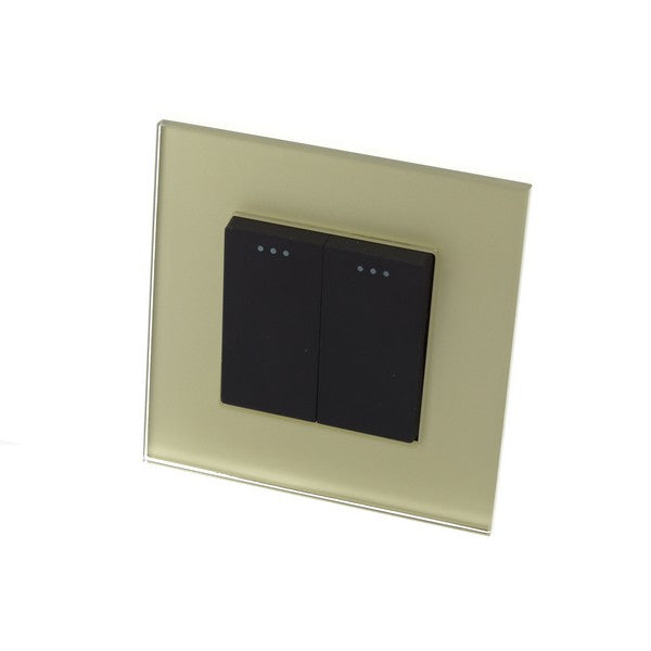 I LumoS Luxury Screwless Gold Glass Frame & Black Insert Rocker Light Switches