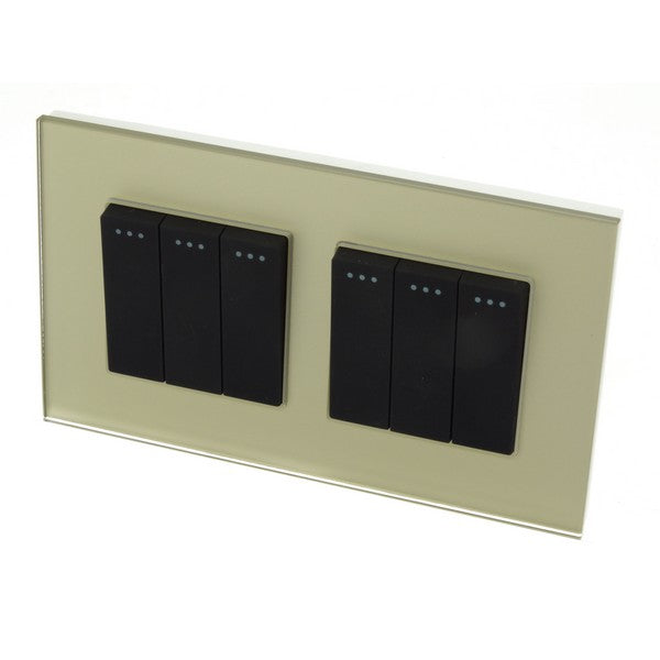 I LumoS Luxury Screwless Gold Glass Frame & Black Insert Rocker Light Switches