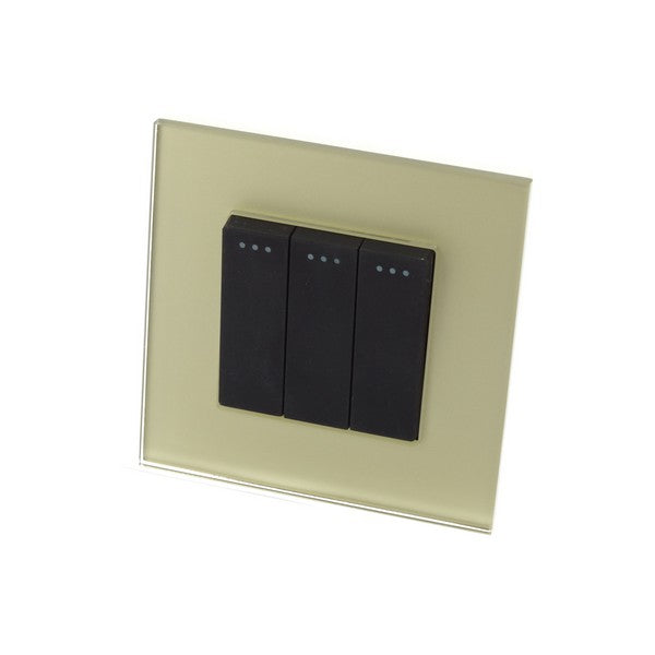 I LumoS Luxury Screwless Gold Glass Frame & Black Insert Rocker Light Switches