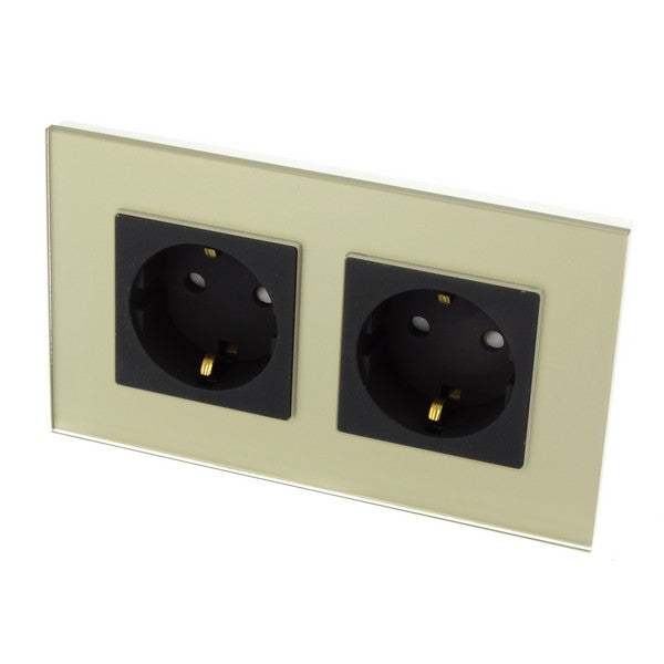 I LumoS Luxury Gold Glass Frame Schuko 16A European German Double Socket