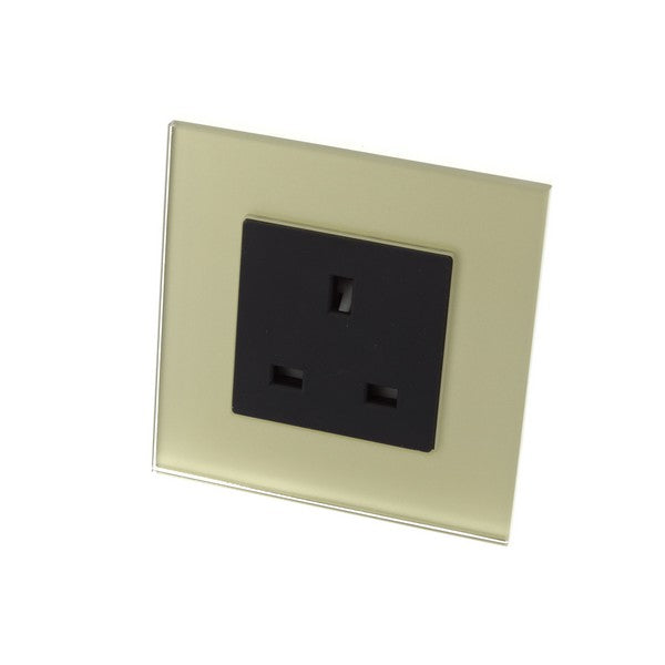 I LumoS Luxury Unswitched Gold Glass Frame UK 13A Wall Plug Single Socket