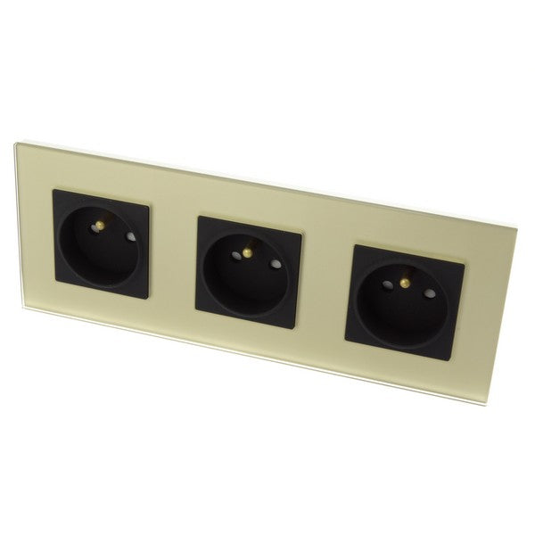 I LumoS Luxury Gold Glass 16A French Wall Plug Triple Socket