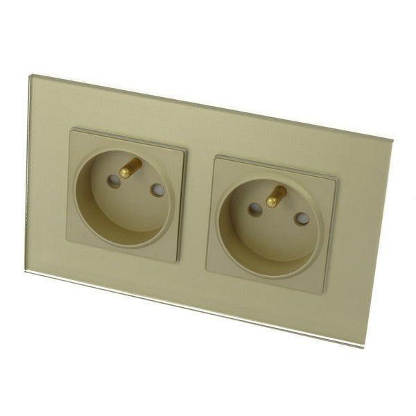 I LumoS Luxury Gold Glass 16A French Wall Plug Double Socket UK & EU Standard