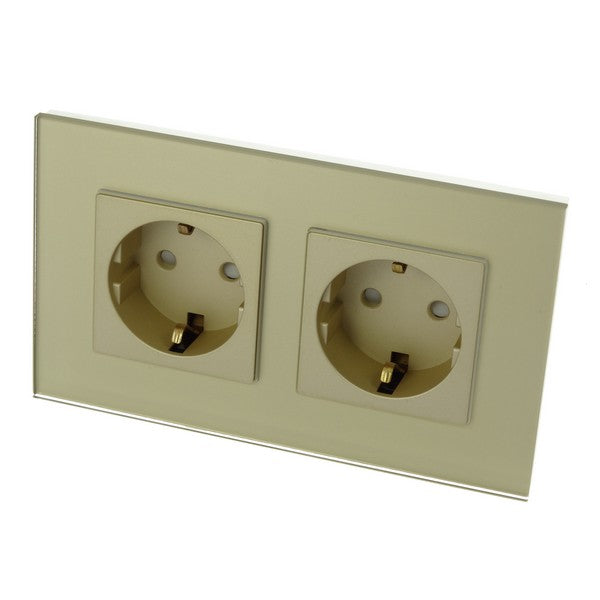 I LumoS Luxury Gold Glass Frame Schuko 16A European German Double Socket