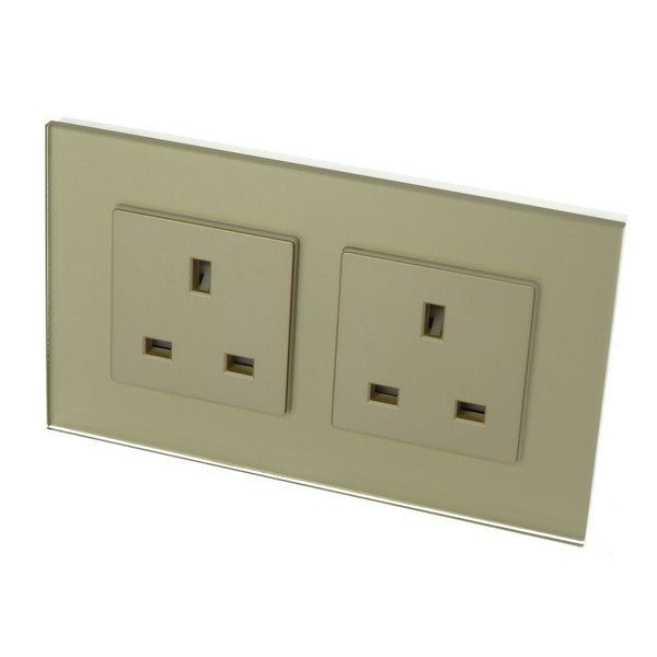 I LumoS Luxury Unswitched Gold Glass 13A UK Wall Plug Double Socket